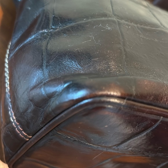 Dooney & Bourke  Vintage Croc pattern Leather  dark brown Shoulder Bag - Picture 11 of 17